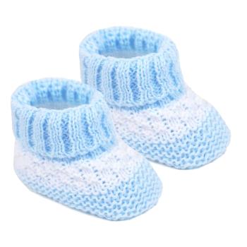 Babyschuh -Strickschuh mit Noppenmuster, zweifarbig, blau-weiß, Gr. Newborn